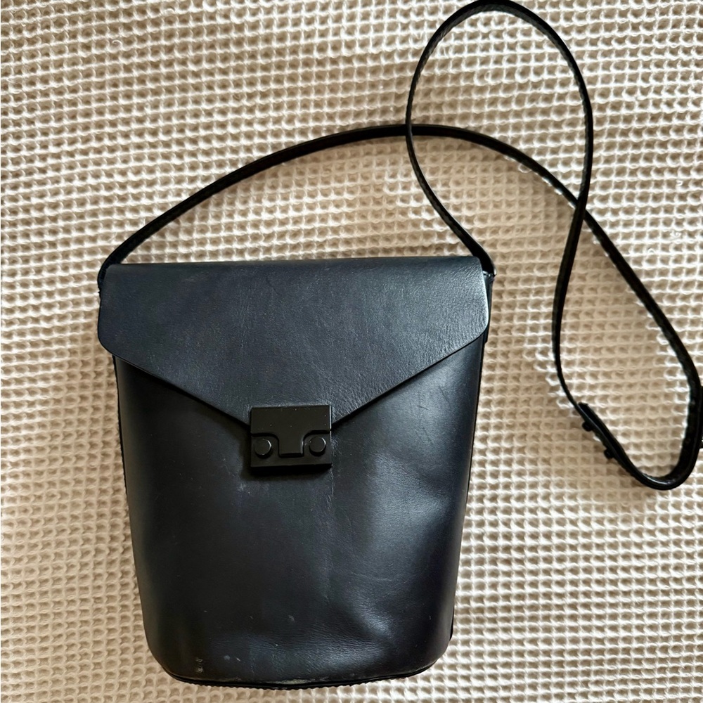 Loeffler Randall Black Leather Buckle Bucket Purse